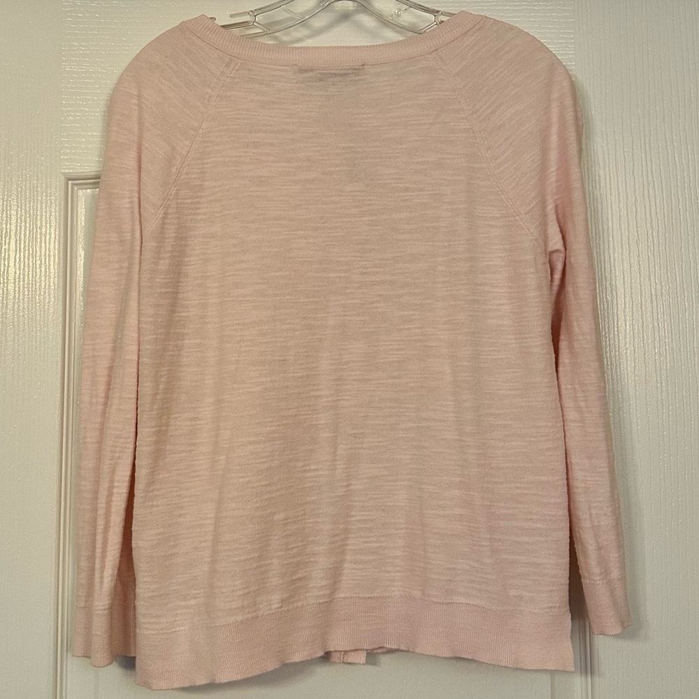 LOFT Pink Round Neck Cardigan Sweater Size Medium - Picture 2 of 4